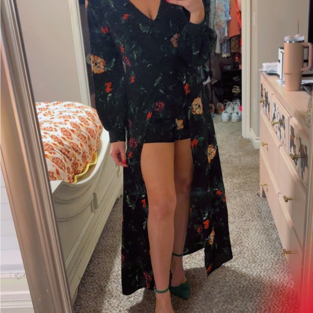 Lush Black Floral High Low Dress